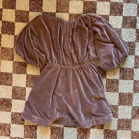 NWT Free People Portia Velvet Mini Dress in Winterbloom Puff Sleeve Empire Waist - Picture 2 of 5